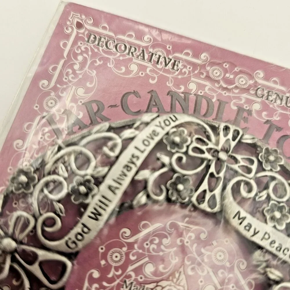 Candle Jar Topper Cathedral Art Genuine Pewter Floral Spiritual Blessings NIB